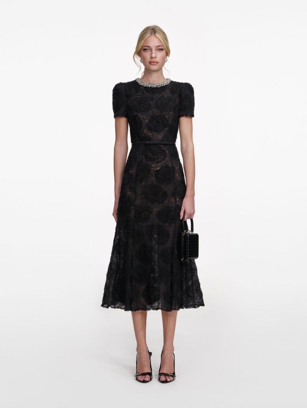 Self Portrait Black Tulle Lace Midi Dress